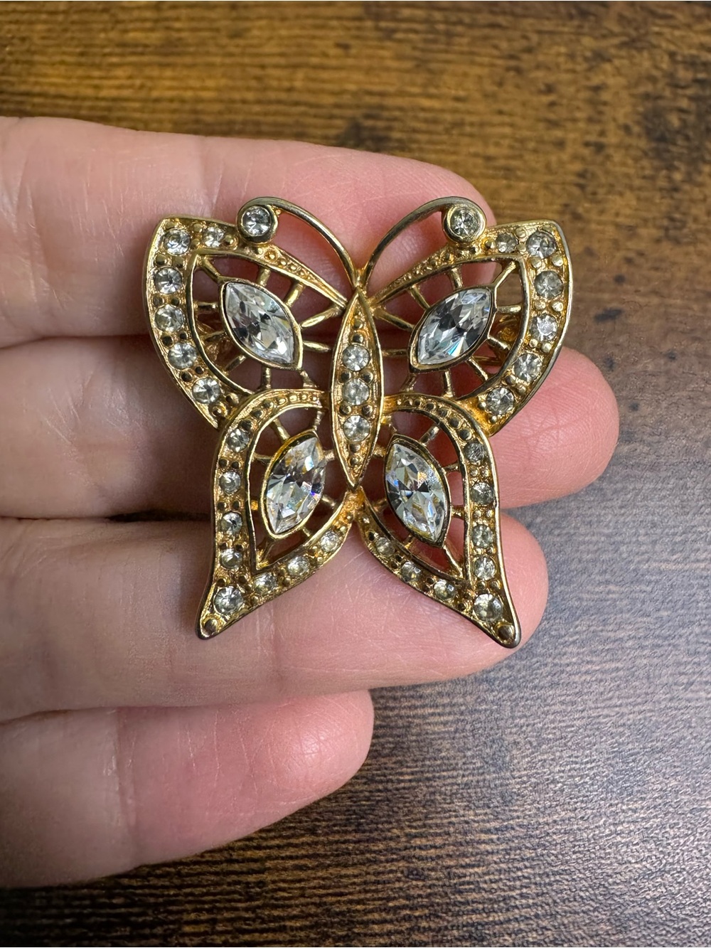 Monet Gold Plated with Clear Crystal Butterfly Brooch Pin